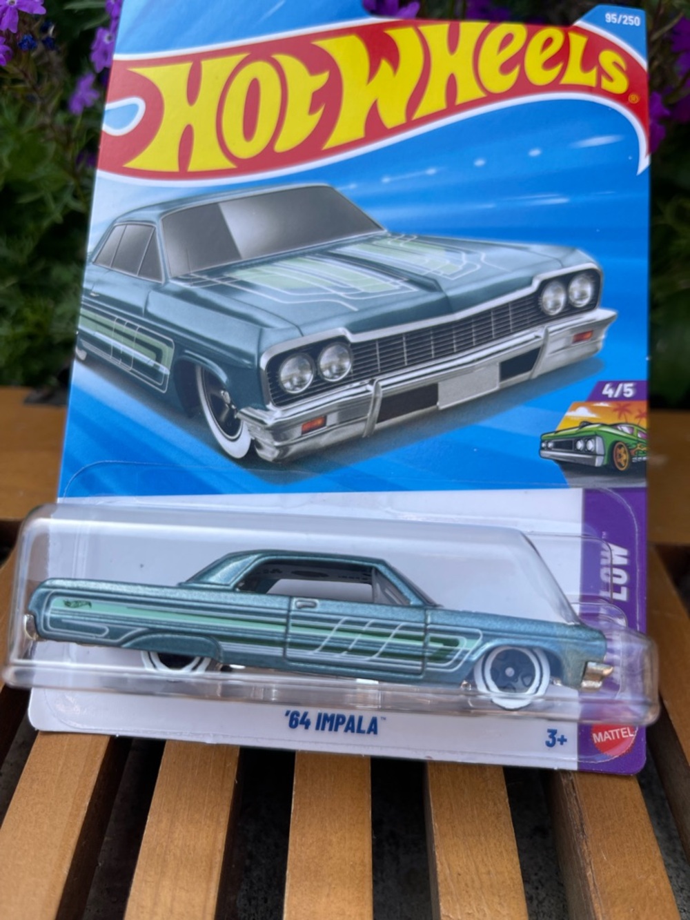 Hot Wheels Metallic Teal Lowrider Car - Collectible Toy Vehicle, 1964 Impala - Picture 2 of 3